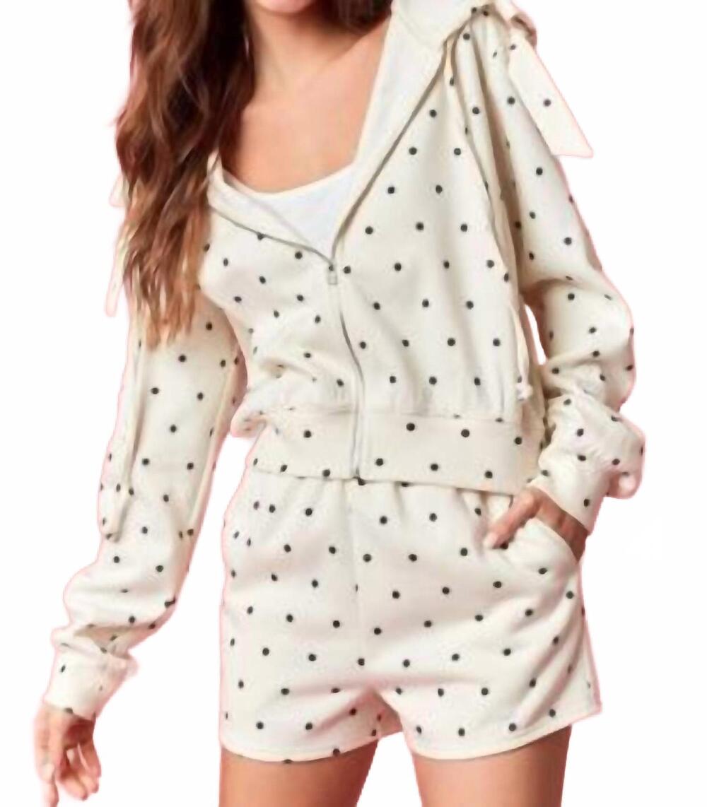 NEW PEACH LOVE bow shoulder dot sweatshirt in cream / black